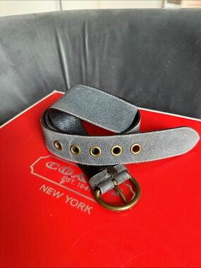 Coach Soho Blueish Grey 1.5” Suede Brass Hardware XL Grommet Belt